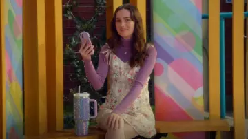 Cider Sweetheart Neckline Floral Broderie Anglaise Trim Knotted Mini Dress worn by Janine (Audrey Grace Marshall) as seen in Electric Bloom (S01E13)