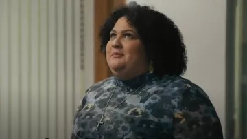 Ganni Floral Mesh Top worn by Jamie (Glo Tavarez) as seen in The Chair Company (S01E03)