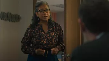 Ecru Keyhole Neck Blouse Tortoise worn by Brenda (Zuleyma Guevara) as seen in The Chair Company (S01E06)
