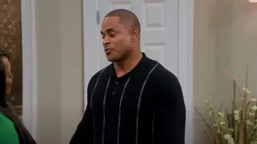 Karl Lagerfeld Paris Slim Fit Striped Polo Sweater worn by Floyd (Palmer Williams Jr.) as seen in House of Payne (S14E14)