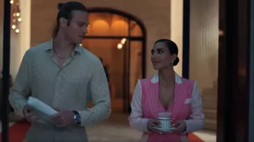 John Galliano era Christian Dior Pink Pinstripe Blazer worn by Allura Grant (Kim Kardashian) as seen in All's Fair (S01E07)