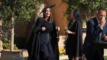 Jean Paul Gaultier Pleated Wide Leg Heavy Crepe Bonded Trousers worn by Carrington Lane (Sarah Paulson) as seen in All's Fair (S01E07)