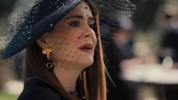 Christian Lacroix Black and Gold Toned Hardware Clover Clip On Earrings worn by Carrington Lane (Sarah Paulson) as seen in All's Fair (S01E07)
