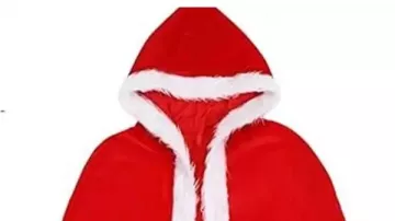 Capa de Papá Noel rojo con capucha en terciopelo rojo con capucha y disfraces navideños de Papá Noel cosplay