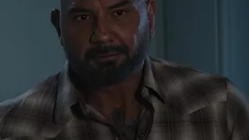 Trap House Dave Bautista Brown Plaid Shirt worn by (Dave Bautista) as seen in Trap House