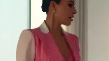 All’s Fair Kim Kardashian Pink Pinstripe Blazer worn by Allura Grant (Kim Kardashian) as seen in All's Fair (S01)