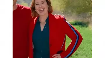 Finding Mr Christmas S02 Ashley Williams Red Coat with Side Stripe as seen in Finding Mr. Christmas (S02)