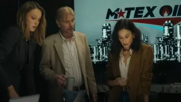 Brunello Cucinelli Monili-Trim Suede Blazer worn by Cami Miller (Demi Moore) as seen in Landman(S02E03)