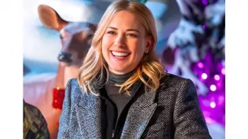 My Secret Santa 2025 Alexandra Breckenridge Grey Coat worn by Taylor (Alexandra Breckenridge) in My Secret Santa