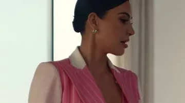 All’s Fair S1 Kim Kardashian Pink Pinstripe Blazer worn by Allura Grant (Kim Kardashian) in All's Fair (S01)