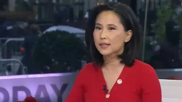 Sandro Gabrielle Ribbed Knit Cardigan worn by Vicky Nguyen as seen in Today on December 2, 2025