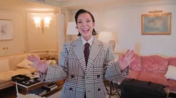 Bottega Veneta Double Breasted Checked Jacket worn by Kris Jenner as seen in The Kardashians (S07E07)