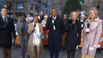 Via Spiga Asymmetrical Faux-Fur-Collar Coat worn by Dylan Dreyer as seen in Today on December 2, 2025