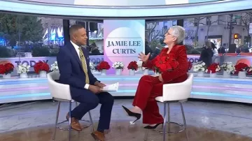 Temperley London Clove Velvet Waisted Trousers worn by Jamie Lee Curtis as seen in Today on  December 2, 2025