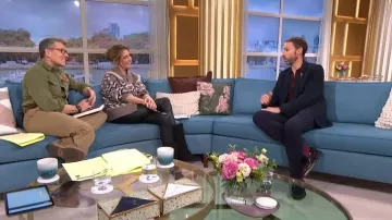 LK Bennett Eliza Black Tassel Ruched Suede Ankle Boots worn by Cat Deeley as seen in This Morning on November 2025