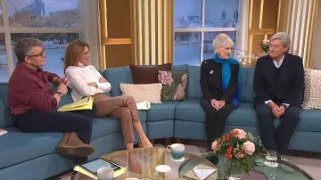 Mint Velvet Tan Leather Tapered Trousers worn by Cat Deeley as seen in This Morning on November 2025