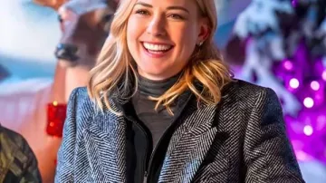 My Secret Santa Alexandra Breckenridge Grey Coat worn by Taylor (Alexandra Breckenridge) as seen in My Secret Santa