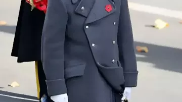 Prince William National Service Of Remembrance 2025 Trench Coat worn by William, Prince of Wales in Kate Middleton, Prince William, and King Charles III at the National Service of Remembrance