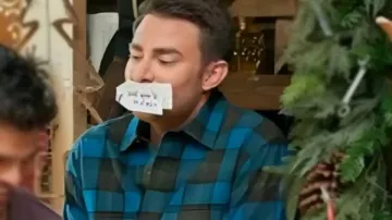 Finding Mr Christmas S02 Jonathan Bennett Blue Plaid Shirt worn by Self - Host (Jonathan Bennett) in Finding Mr. Christmas (S02)