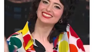 The Today Show Sarah Sherman Multicolor Dot Shirt worn by Sarah Sherman in Today