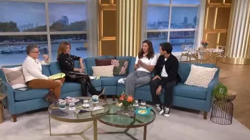 LK Bennett Eliza Black Tassel Ruched Suede Ankle Boots worn by Cat Deeley as seen in This Morning on November 2025