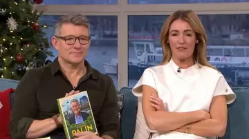 River island Cream Handmade Wool Blend Button worn by Cat Deeley as seen in This Morning on December 2025