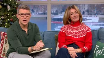 Boden Elizabeth Embellished Bow Jumper worn by Cat Deeley as seen in This Morning on December 2025