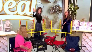 Isabel Marant Nemil Ruched Striped Velvet Midi Dress worn by Gretta Monahan as seen in The View on December 3, 2025