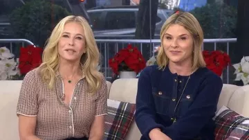 Frame The Houndstooth Silk Short Sleeve Button-Up Shirt worn by Chelsea Handler as seen in Today with Jenna & Friends  on  December 5, 2025