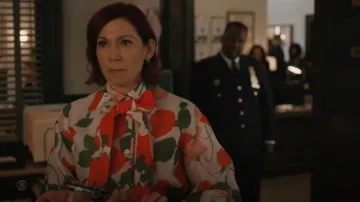 Carolina Herrera Tie Neck Floral Blouse worn by Elsbeth Tascioni (Carrie Preston) as seen in Elsbeth (S03E08)