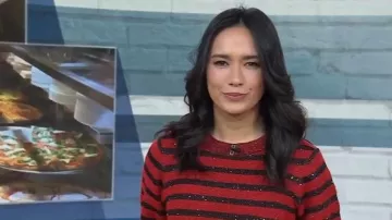 Sanctuary Short-Sleeve Shine Sweater T-Shirt worn by Emilie Ikeda as seen in Today on December 5, 2025