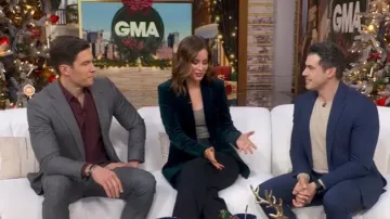 Theory Stretch Velvet Power Jacket worn by Rebecca Jarvis as seen in Good Morning America on December 3, 2025