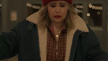 Twelve Dates ‘Til Christmas Mae Whitman Blue Denim Jacket worn by Kate (Mae Whitman) as seen in Twelve Dates 'Til Christmas
