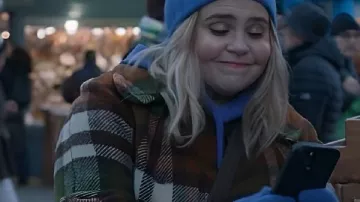 Twelve Dates ‘Til Christmas 2025 Mae Whitman Flannel Coat worn by Kate (Mae Whitman) as seen in Twelve Dates 'Til Christmas