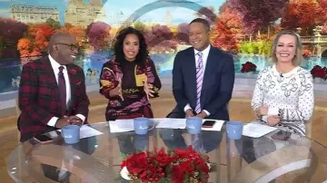 Farm Rio Black Tropical Magic Sweater Dress worn by Sheinelle Jones as seen in Today on December 8, 2025