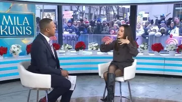 Patrizia Pepe Structured Balloon Shorts worn by Mila Kunis as seen in Today on December 8, 2025