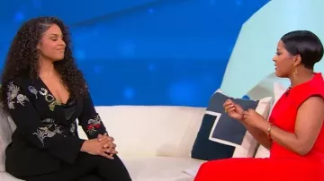 Cinq a Sept Heritage Rose Cheyenne Embroidered Blazer worn by Jordin Sparks as seen in Tamron Hall Show on December 2, 2025