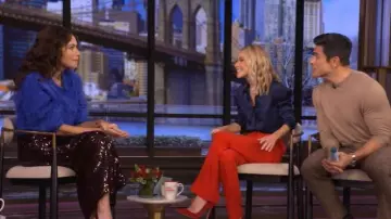 Galvan Diffusion Sequined Stretch-mesh Maxi Skirt worn by Minnie Driver as seen in LIVE with Kelly and Mark on  December 1, 2025