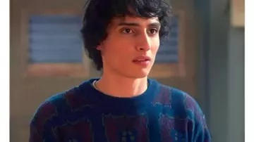 Stranger Things S05 Finn Wolfhard Blue Sweater worn by Mike Wheeler (Finn Wolfhard) in Stranger Things (S05)