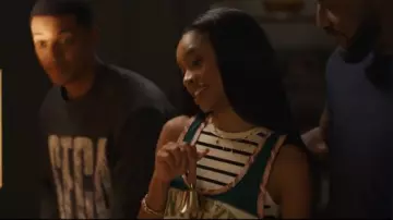 Urban Outfitters BDG Ace Spliced Graphic Pleated Peplum Tank Top worn by Ashley Banks (Akira Akbar) as seen in Bel-Air (S04E06)