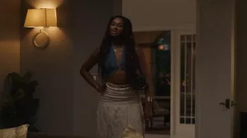 Cult Gaia Diem Denim Halter Top worn by Hilary Banks (Coco Jones) as seen in Bel-Air (S04E06)