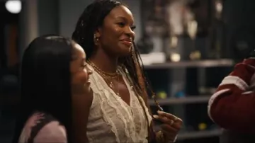 Kimchi Blue Clara Cascading Ruffle Tie Front Tank Top worn by Hilary Banks (Coco Jones) as seen in Bel-Air (S04E07)