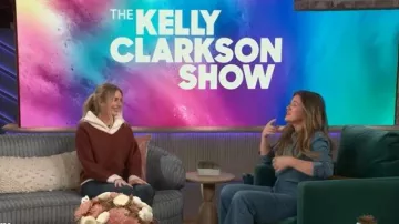 Tory Burch Contrast Collar Wool Sweater worn by Justine Lupe as seen in The Kelly Clarkson Show on December 3, 2025