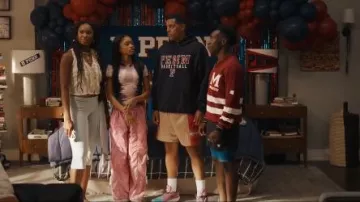 Conner Ives Cropped Embellished Stretch Recycled Satin Skinny Pants worn by Hilary Banks (Coco Jones) as seen in Bel-Air (S04E07)