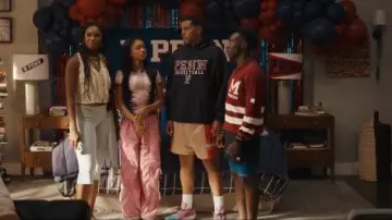 Conner Ives Cropped Embellished Stretch Recycled Satin Skinny Pants worn by Hilary Banks (Coco Jones) as seen in Bel-Air (S04E07)