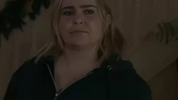 Twelve Dates ‘Til Christmas S01 Mae Whitman Green Hoodie worn by Kate (Mae Whitman) as seen in Twelve Dates 'Til Christmas (S01)