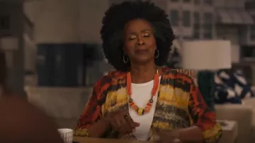 Anne Klein Printed Asymmetric Cardigan worn by Iris (Janet Hubert) as seen in Bel-Air (S04E07)