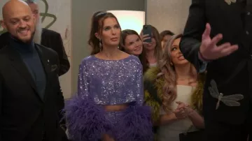 LaPointe Sequined Straight Slit Skirt & Ostrich Feather Cuff Sequin Crop Top worn by (Jess Markowski) as seen in Owning Manhattan (S02E01)