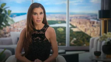 Prada Guipure Lace Dress worn by Emilia Bechrakis as seen in Owning Manhattan (S02E02)