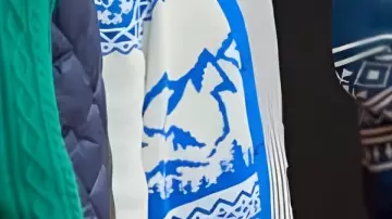 V-Neck Mountain Printed Cardigan worn by Self - Judge (Melissa Peterman) in Finding Mr. Christmas